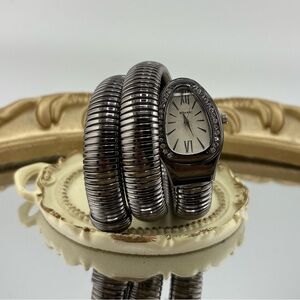 Serpenti Style Wrap Watch – Black & Silver Tone | White Dial